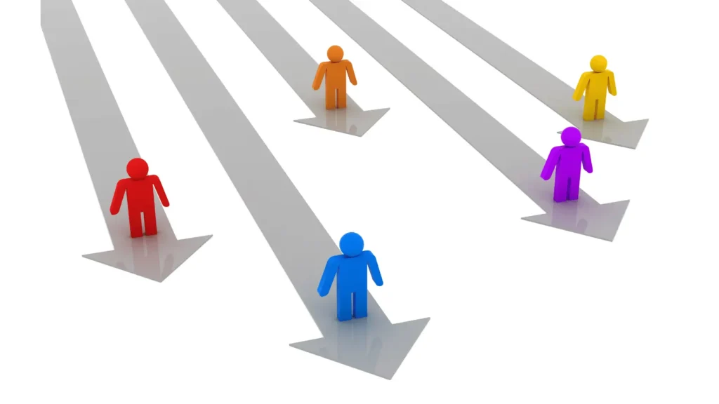 Competitors standing on arrows as if in a race