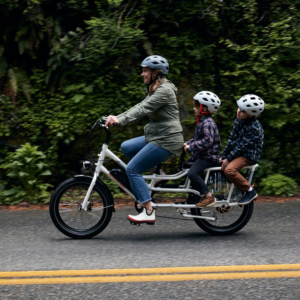 Adult and children on Radwagon ebike